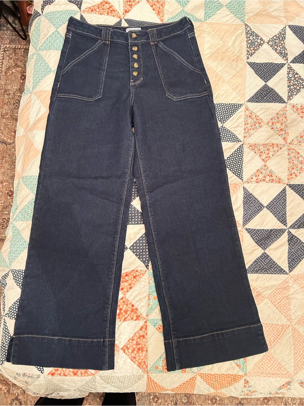 Sanctuary Dark Blue High-Rise Wide Leg Jeans with Button Fly